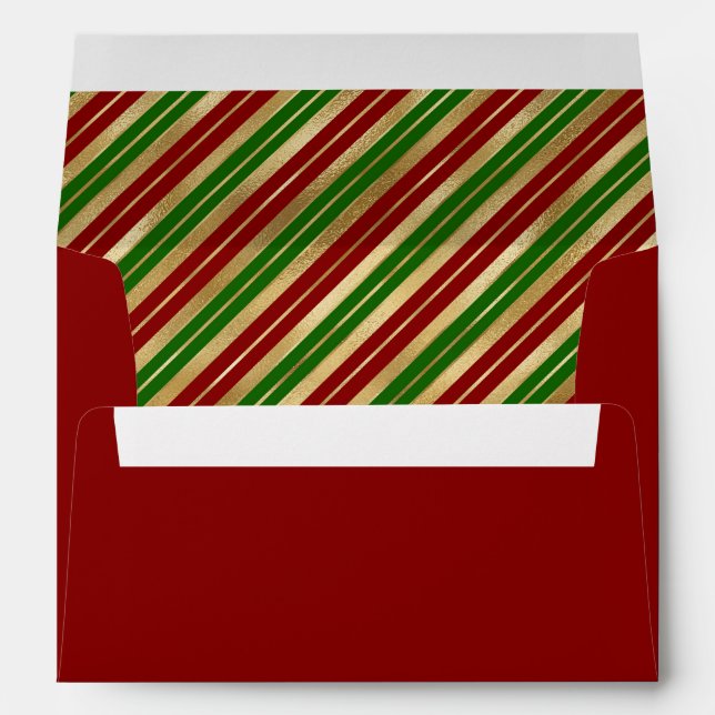 Festive Christmas Stripes Pattern Red Green Gold Envelope (Back (Bottom))