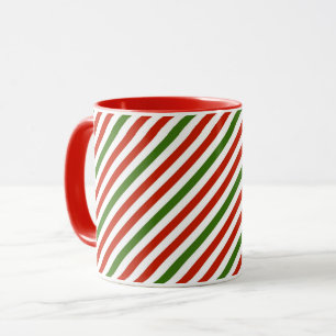 Festive Christmas Stripes, red and green, Mug