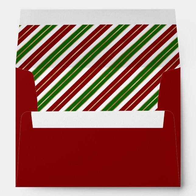 Festive Christmas Stripes Red Green Gold White Envelope (Back (Bottom))