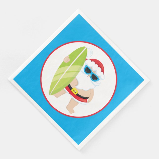 Festive Christmas surfer Santa Holiday Napkin (Corner)