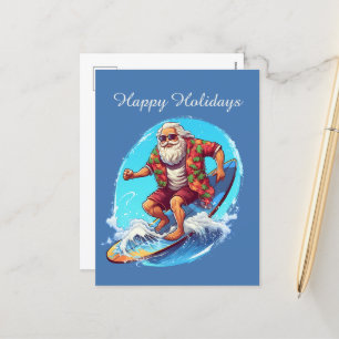 Festive Christmas surfing Santa add text Holiday Postcard
