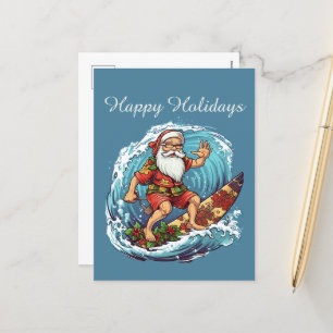 Festive Christmas surfing Santa add text Holiday Postcard