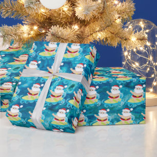 Festive Christmas surfing Santa Holiday Wrapping Paper