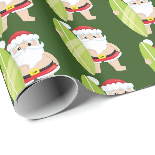 Festive Christmas Surfing Santa Tiled party wrap Wrapping Paper (Roll Corner)