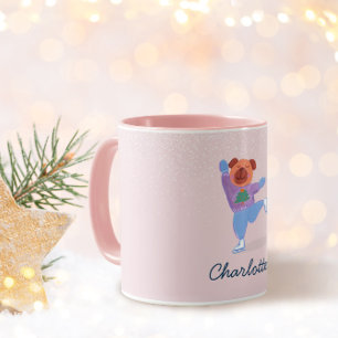 Festive Christmas Sweater Dog Ice Skating  Name Mug