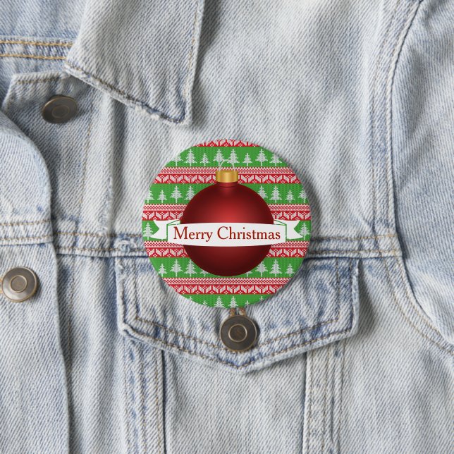 Festive Christmas Sweater Print & Red Ornament 7.5 Cm Round Badge (In Situ)