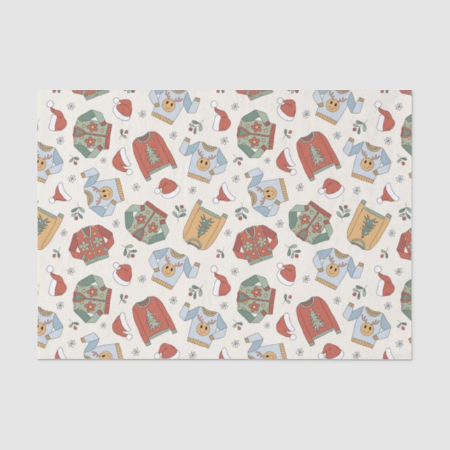 Festive Christmas Sweaters and Hats Pattern Tissue Paper (Front)