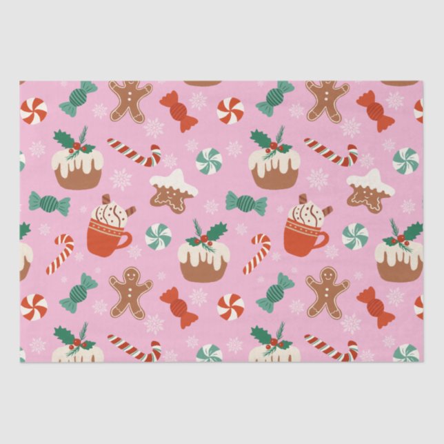 Festive Christmas Sweet Treats Pattern Tissue Paper (Front)