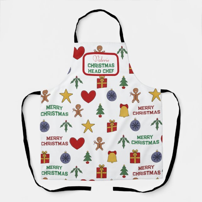 Festive Christmas Symbol Name Head Chef Apron (Front)