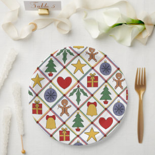 Festive Christmas Symbol Red Green Party Paper Plate