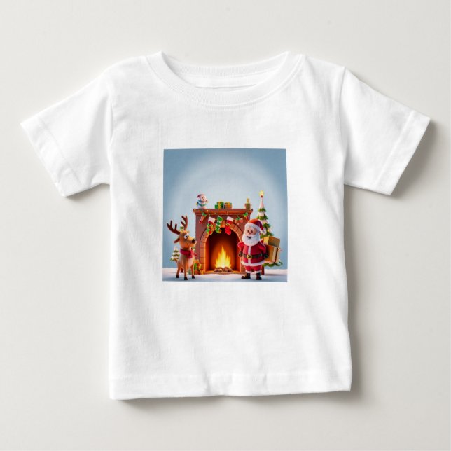 Festive Christmas T-Shirt Featuring Santa & Reinde (Front)