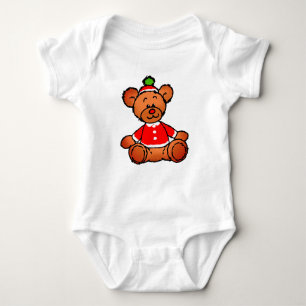 Festive Christmas Teddy Bear Design Baby Bodysuit