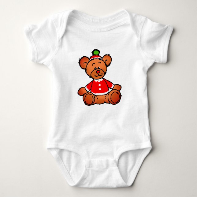 Festive Christmas Teddy Bear Design Baby Bodysuit (Front)