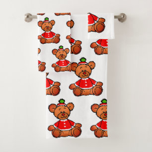 Festive Christmas Teddy Bear Design Bath Towel Set
