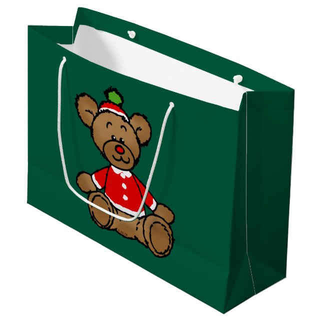 Festive Christmas Teddy Bear Design Large Gift Bag (Front Angled)