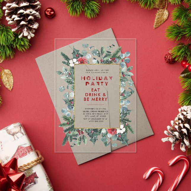 Festive Christmas Theme Floral Frame Holiday Party Acrylic Invitations (Insitu (Holiday))