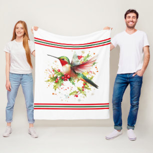 Festive Christmas Theme Hummingbird  Fleece Blanket