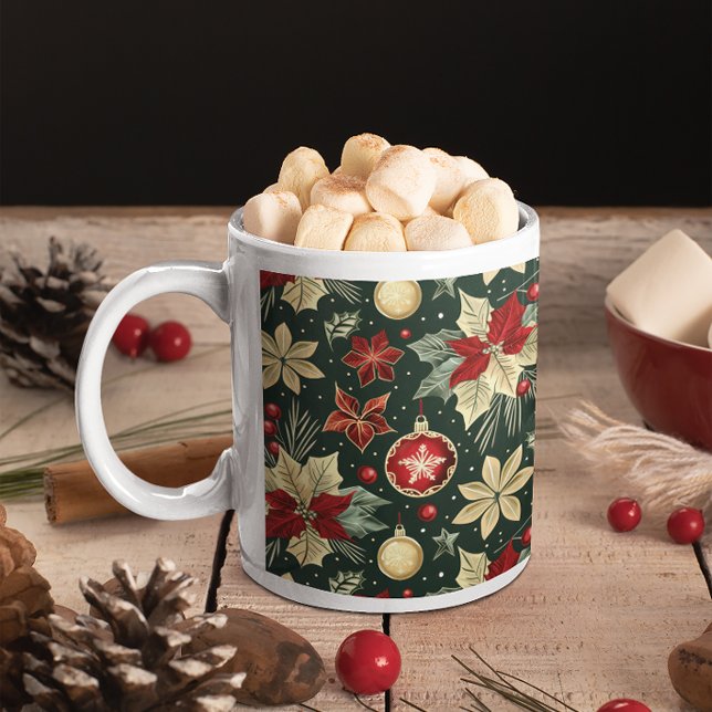 Festive Christmas Theme Poinsettia Pattern Coffee Mug (Creator Uploaded)