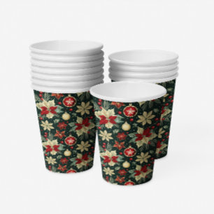 Festive Christmas Theme Poinsettia Pattern Paper Cups