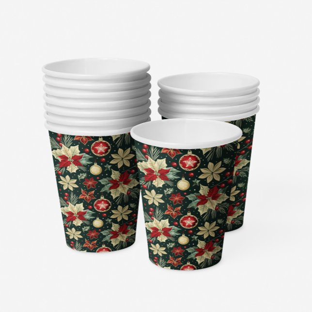 Festive Christmas Theme Poinsettia Pattern Paper Cups (Creator Uploaded)