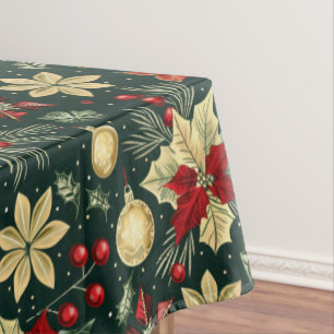 Festive Christmas Theme Poinsettia Pattern Tablecloth