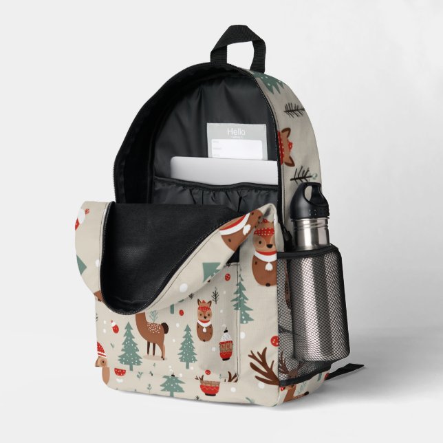 Festive Christmas Theme Woodland Pattern Printed Backpack (Back Corner Right (Open))