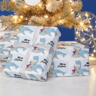 Festive Christmas tiled beach mermaid Wrapping Paper
