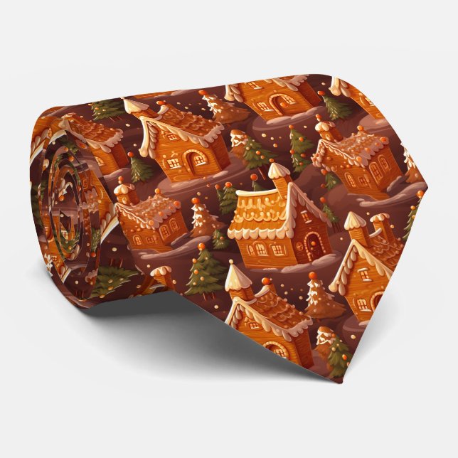 festive Christmas tiled gingerbread pattern Tie (Rolled)