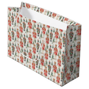 Festive Christmas tiled nutcracker watercolor  Large Gift Bag