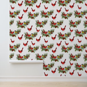 Festive Christmas tiled pattern birds Wallpaper