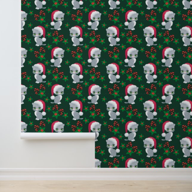 Festive Christmas tiled pattern cat Wallpaper (Application)