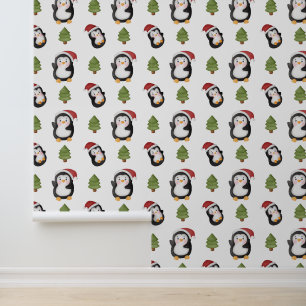 Festive Christmas tiled pattern penguins Wallpaper