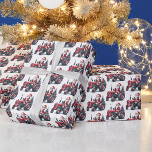 Festive Christmas tiled pattern tractor Santa Wrapping Paper