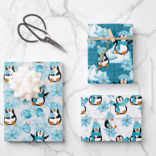 Festive Christmas tiled penguin pattern Wrapping Paper Sheet