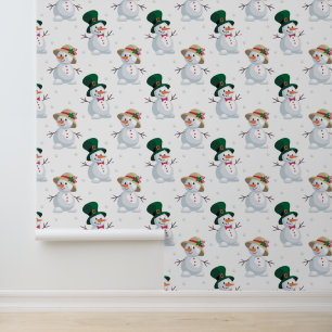 Festive Christmas tiled snowman pattern Wallpaper