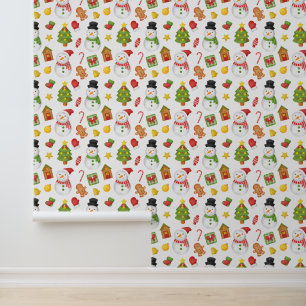 Festive Christmas tiled snowman pattern Wallpaper