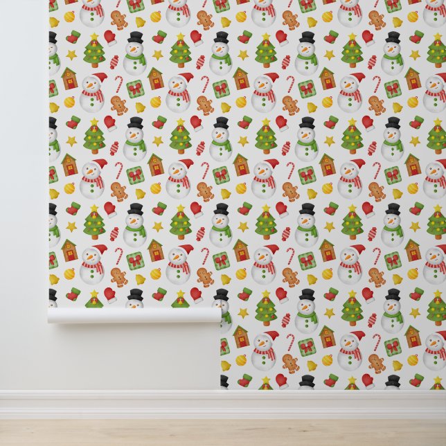 Festive Christmas tiled snowman pattern Wallpaper (Application)