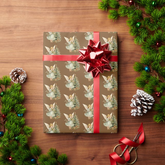 Festive Christmas tiled watercolor Angels  Wrapping Paper (Holiday Gift)