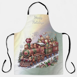 Festive Christmas Train Holiday Apron