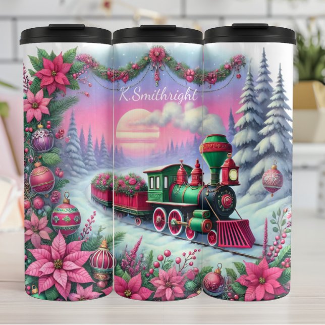Festive Christmas Train Poinsettia Landscape Thermal Tumbler (Creator Uploaded)