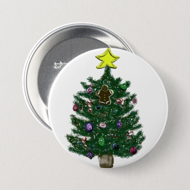 Festive Christmas Tree 7.5 Cm Round Badge (Front & Back)