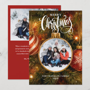 Festive Christmas Tree Bauble 2 Photo Holiday Card