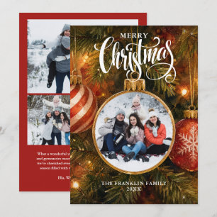 Festive Christmas Tree Baubles 4 Photo Collage Holiday Card