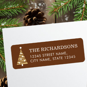 Festive Christmas Tree Brown Gold Return Address Label