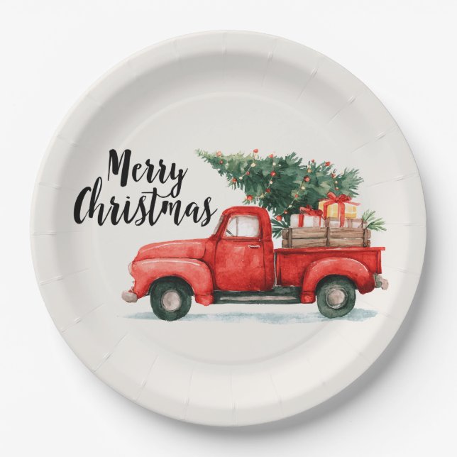 Festive Christmas Tree & Car Paper Plates (Front)