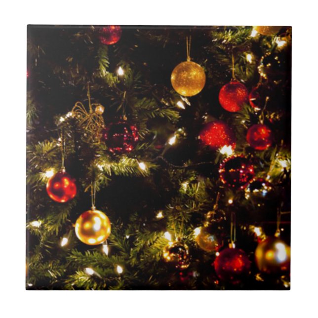 Festive Christmas Tree Ceramic Tile (Front)