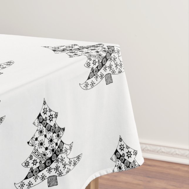 Festive Christmas tree Drawing Pattern Holiday Tablecloth (In Situ)