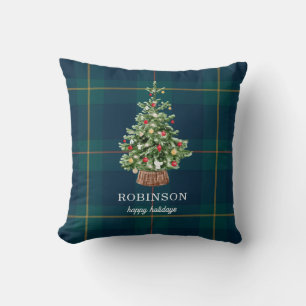 Festive Christmas Tree Family Name Holiday Cushion