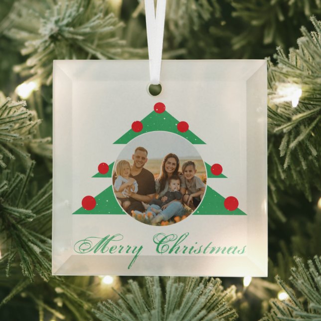 Festive Christmas Tree Family Photo Script Glass Tree Decoration (Insitu)