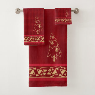 Festive Christmas Tree Gold Bath Towel Set